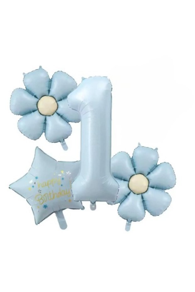 New Blue Star for Boys Age ,Daisy Flower Foil Balloons Birthday Party Set Ornament