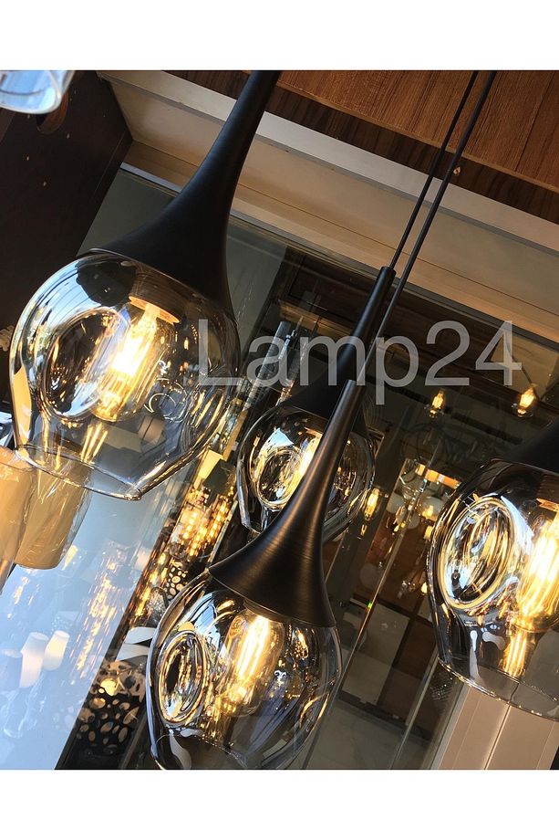 Damla Gamzeli Cam 4’lü Sarkıt Modern Avize - Füme Camlı - 3