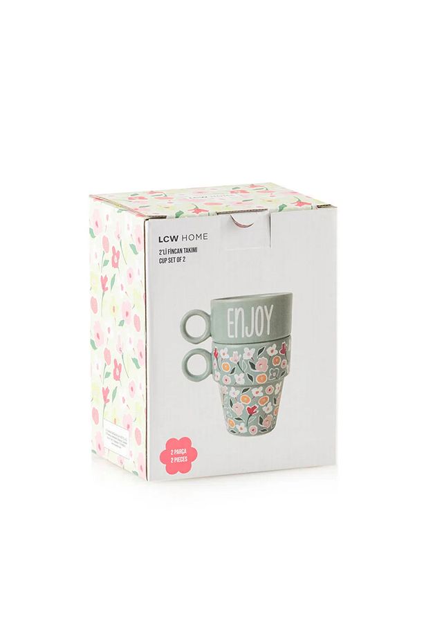 LCW HOME Yeşil Çiçek Desenli Seramik Kupa Seti 2'li 280 Ml T T - 5