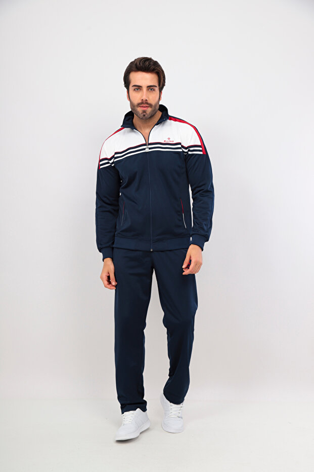 Men's Navy Blue White Striped Rashell Tracksuit Set