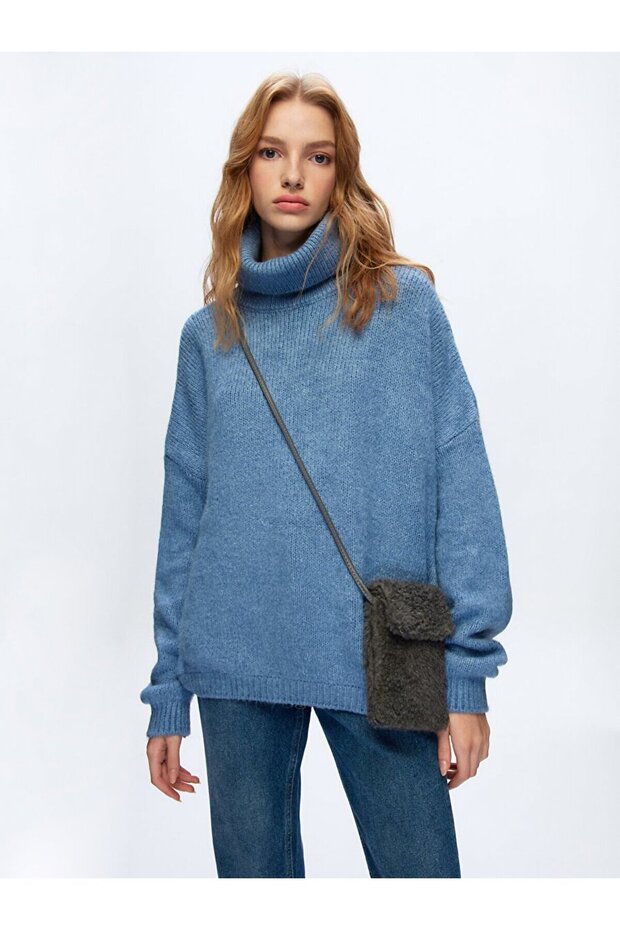 Balıkçı Yaka Mavi Kazak - 4