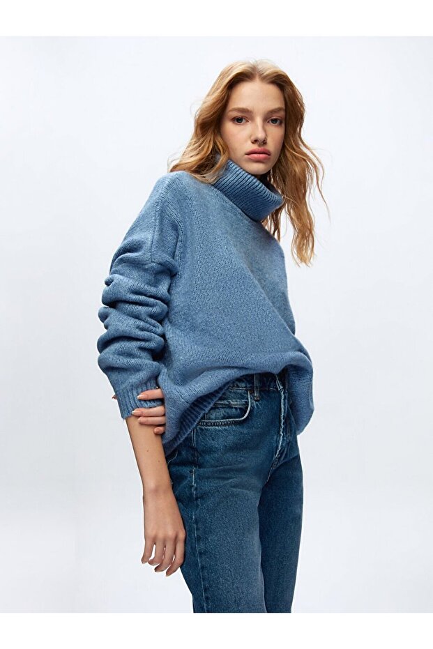 Balıkçı Yaka Mavi Kazak - 5