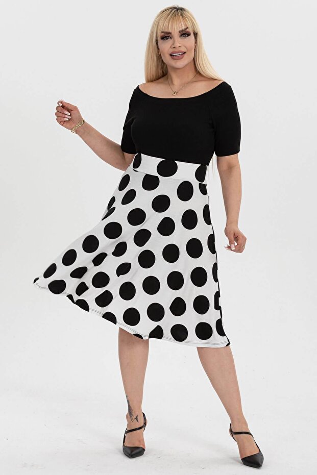 Women's White Black Polka Dot Pattern High Waist Flared Skirt