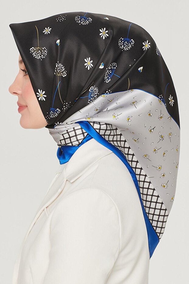 İpek Eşarp Nostalji - 8517-83 Saks Mavi Twill - 3