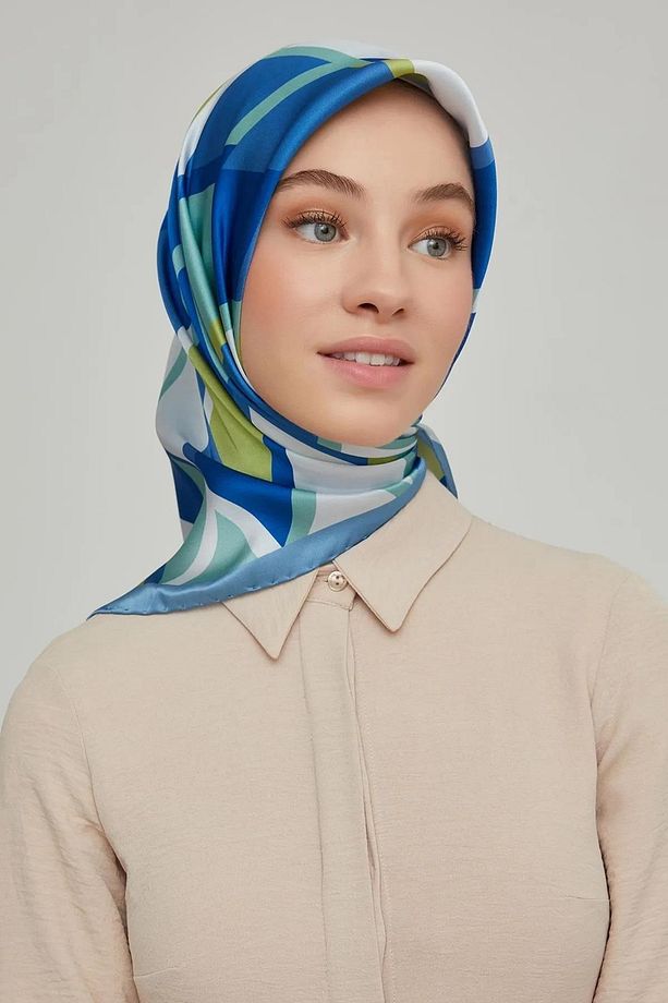 İpek Eşarp Nostalji - 8664-02 Mavi Yeşil Twill - 1