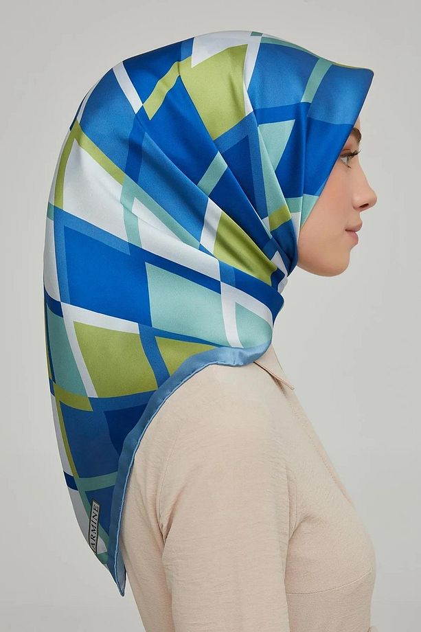 İpek Eşarp Nostalji - 8664-02 Mavi Yeşil Twill - 3