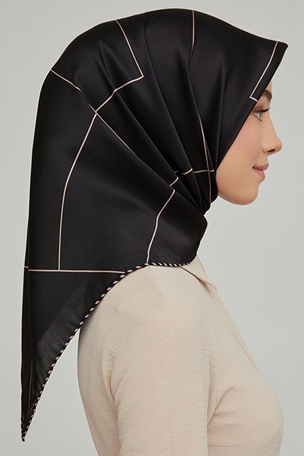 İpek Eşarp Nostalji - 8655-01 Siyah Vizon Twill - 2