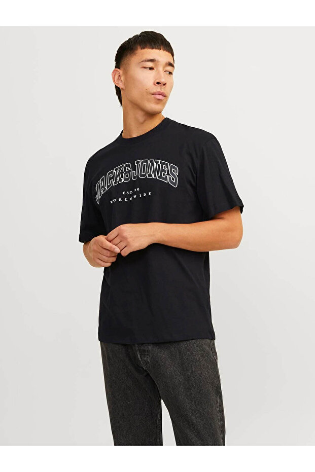 تي شيرت Jjecaleb Varsity تي شيرت أسود للرجال 12257579
