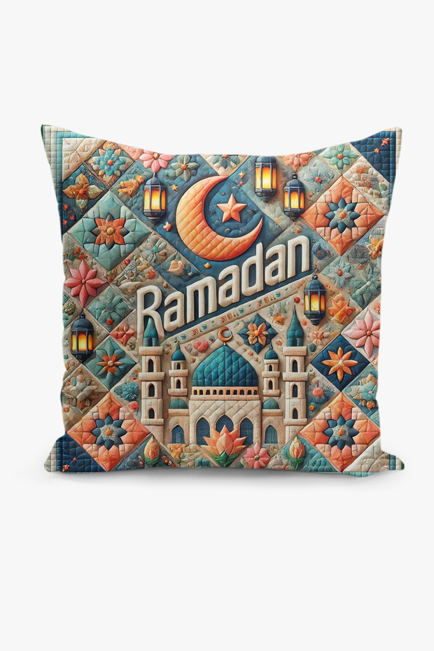 غطاء وسادة مطبوع رقميًا على الوجهين بنمط رمضان - رمضان
