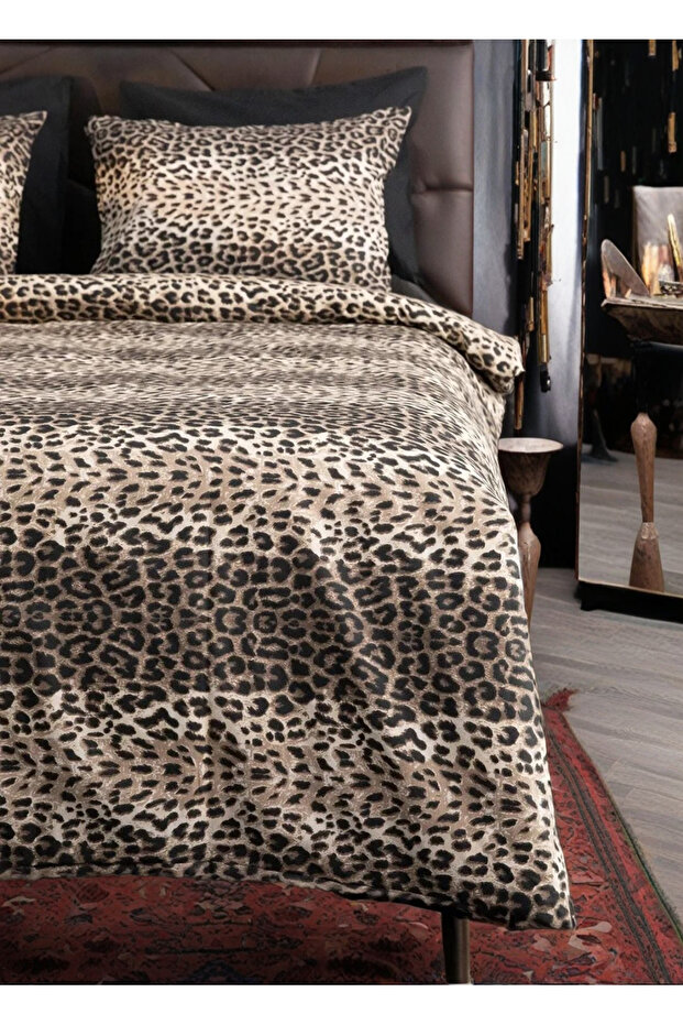 Single Size Leopard Print Bedding Set, Zippered Duvet Cover + Pillowcase
