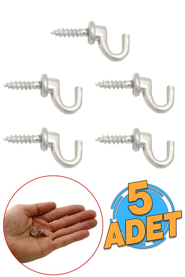Çengelli Duvar Dolap Çekmece Kapı Metal Anahtar Askı Anahtarlık Askısı Vidalı (5 ADET) - 1