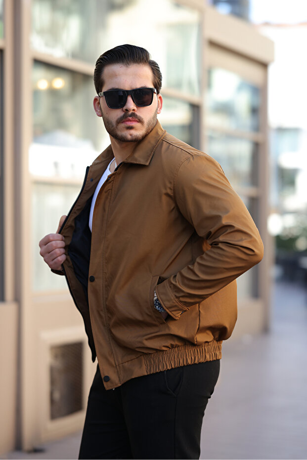 Men's Tan Waterproof and Windproof Oversize Relaxed Fit Elastic Waist Lined Seasonal Coat
