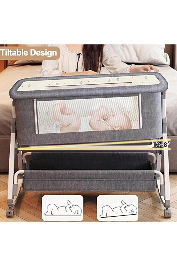 Adjustable bedside crib - safe and comfortable with mosquito net and side rails - 4