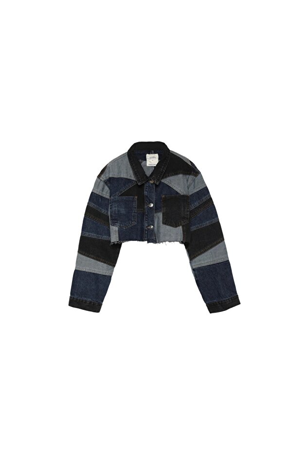 Renk Bloklu Denim Ceket - 1