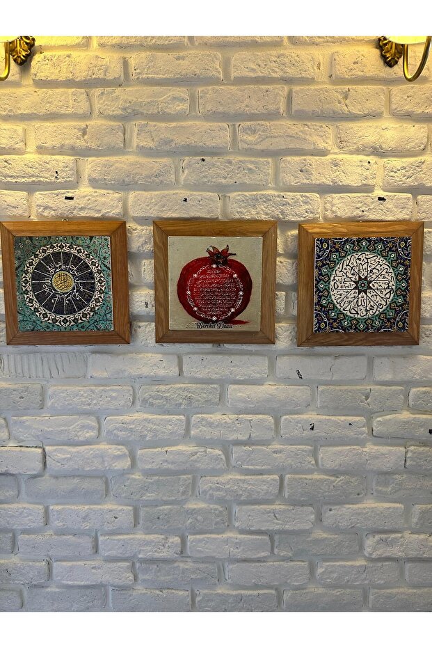 نسخة - مجموعة من 3 ألواح طاولة حجرية بإطار صلب (خشبي) مقاس 26 × 26
