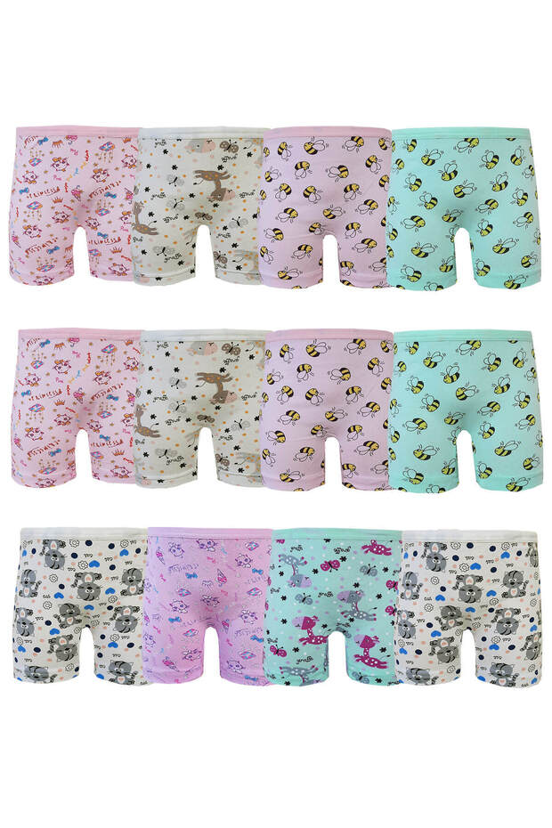 12 Pack Girls' Boxers Cotton Lycra Printed Colorful