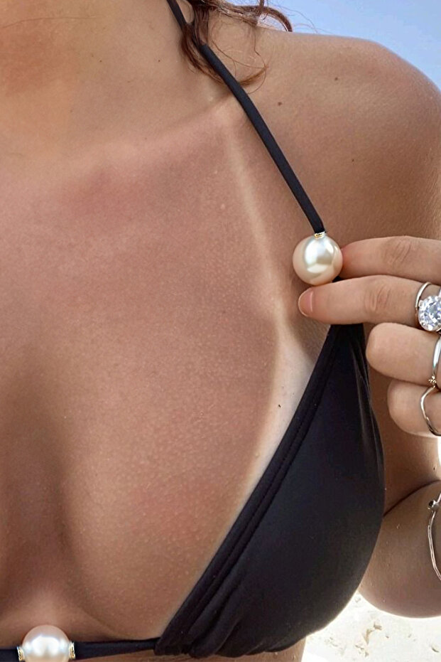 Lilbasic Büyük Incili Siyah Bikini - 2