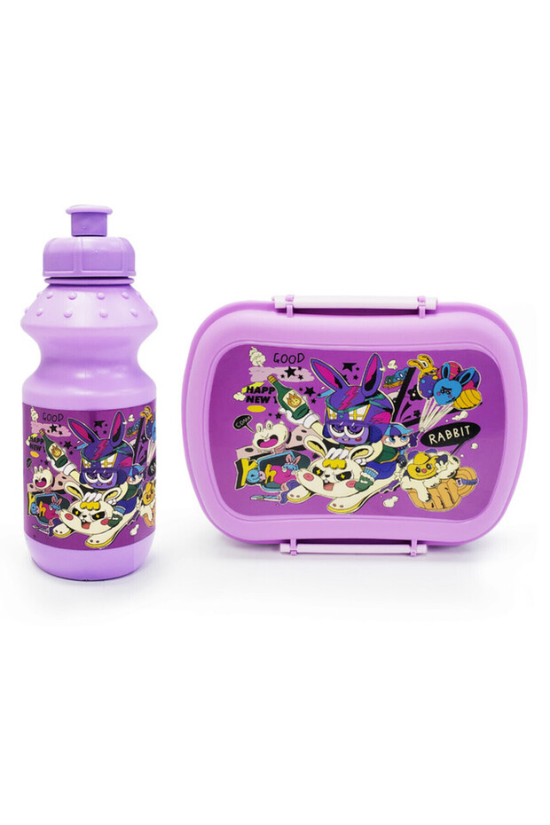 Eazy Kids - Set of 2 - Lunch Box & Water Bottle - Rabbit Purple