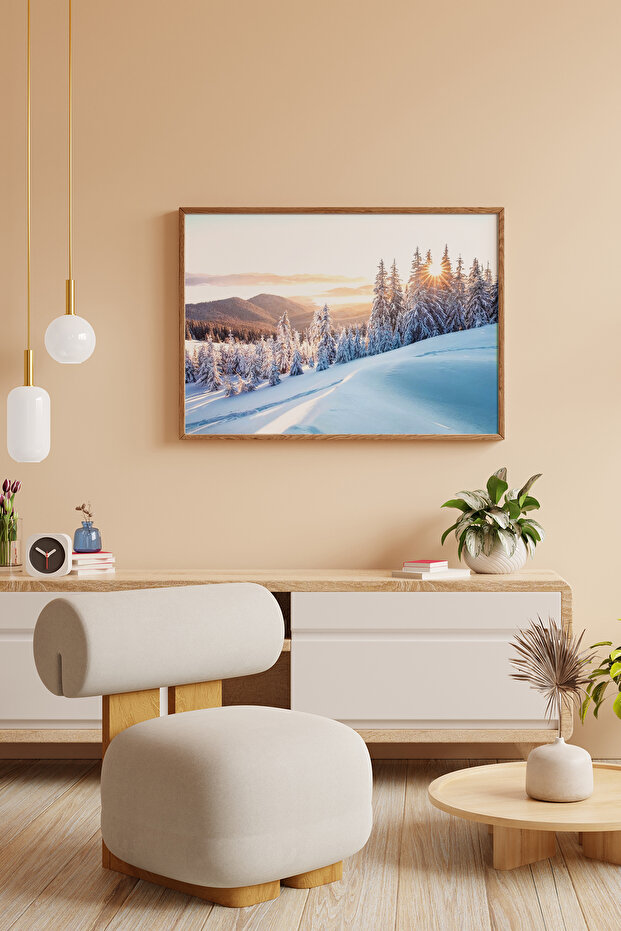 One Piece Brown Real Wood Framed Painting Set - Model 18