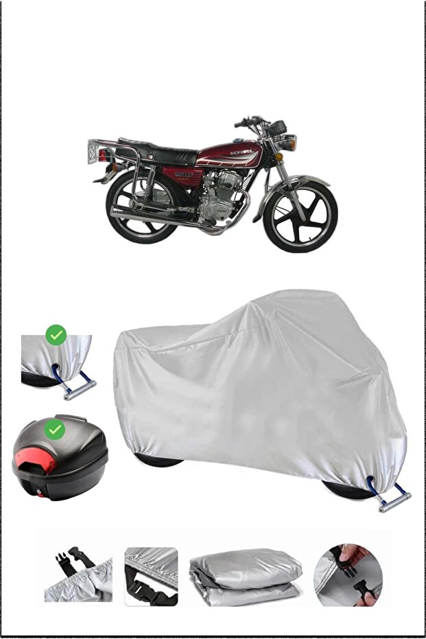 KING MOTOR KR-100-2 قفل خلفي متوافق مع غطاء دراجة نارية مقاوم للماء - رمادي