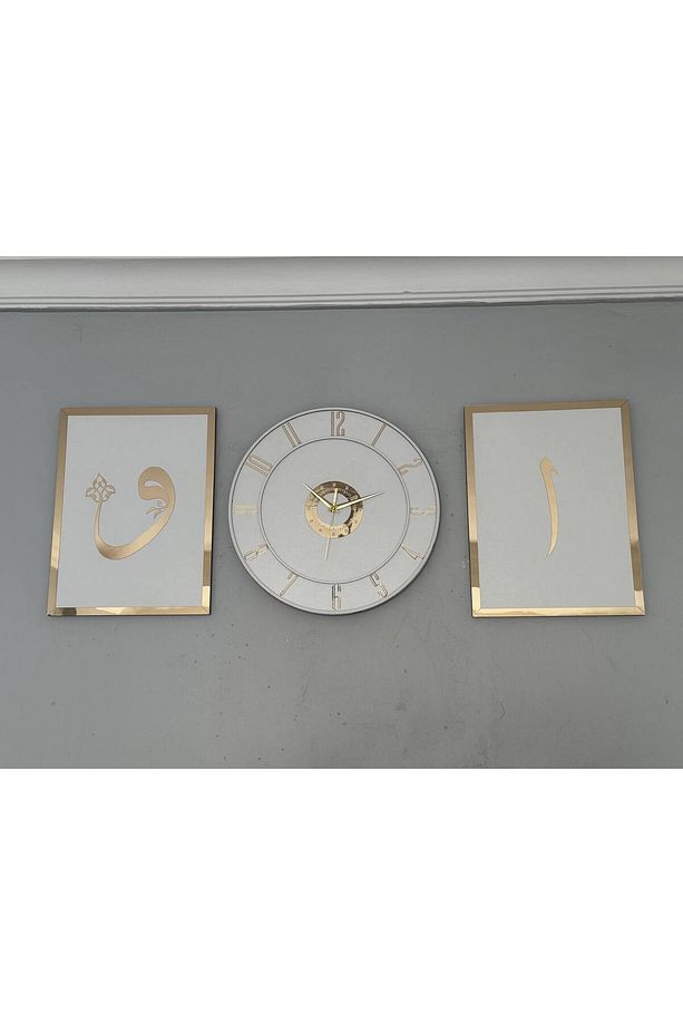 Ahşap Model 2 Li Elif-vav Tablo Ve Saat Seti  40 cm - 3