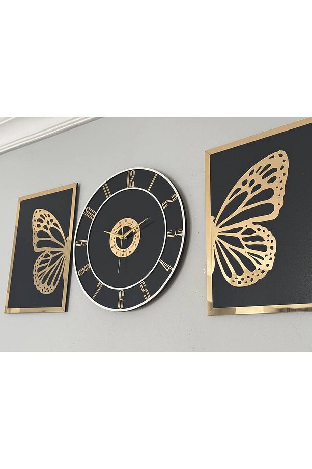 Ahşap Model 2 Li Kelebek Tablo Ve Saat Seti 40 cm - 6