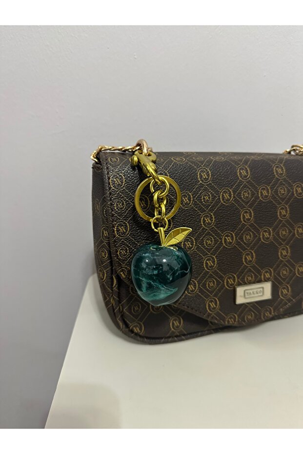 Green Apple Pattern Bag Charm and Keychain
