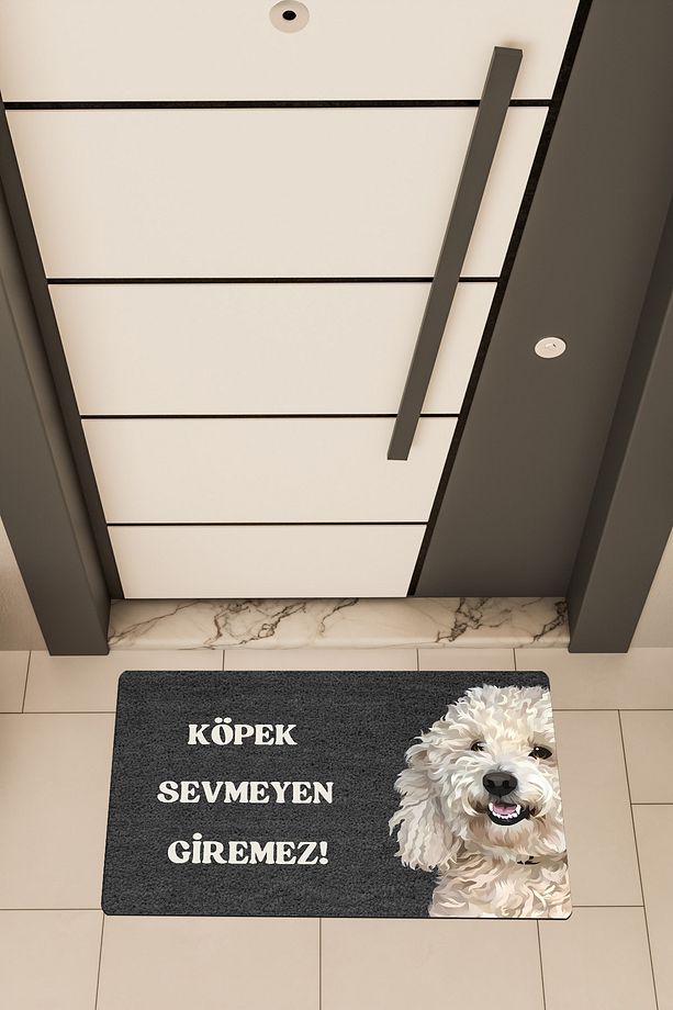 Yüksek Kaliteli Dijital Baskı Siyah, Köpek Sevmeyen Giremez4 temalı Kapı Önü Paspası - 1