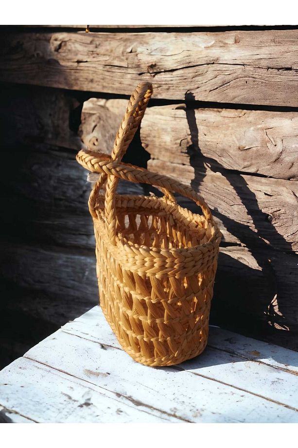Hasır çok amaçlı çanta, plaj cantasi üst 24cm yükseklik 18cm en 15 cm - 3