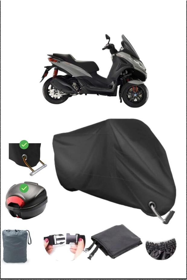 أسود لـ PIAGGIO MP3 300 قفل خلفي متوافق مع القماش المشمع المقاوم للماء (دراجة نارية)
