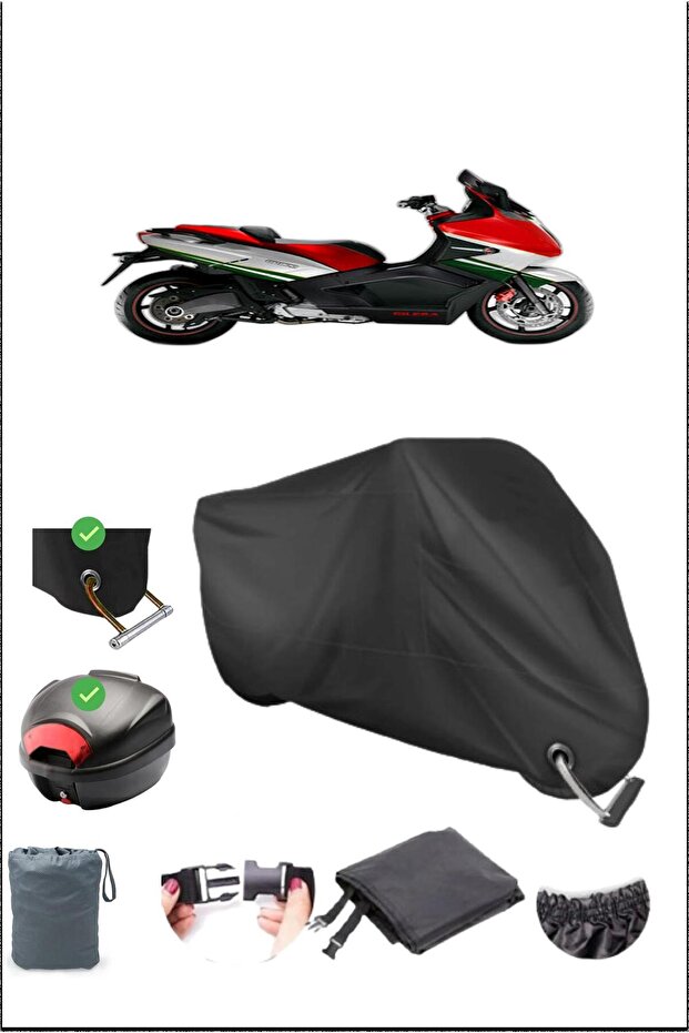 Black Gilera Gp 800 Rear Bag Lock Compatible Waterproof Canvas (Motorcycle)