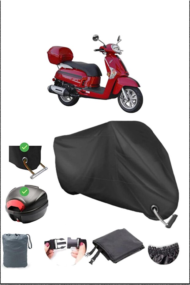 أسود KYMCO LIKE 200I قفل خلفي متوافق مع القماش المشمع المقاوم للماء (دراجة نارية)