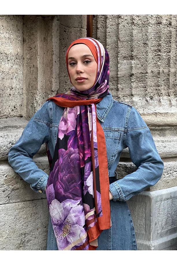Gül Desen Bambu Şal - 1