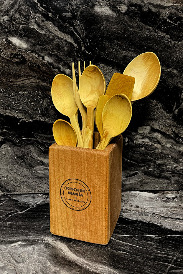 Boxwood Spoon Serving Utensil Set-With Wooden Stand-Wooden Spoon-Dowry Set