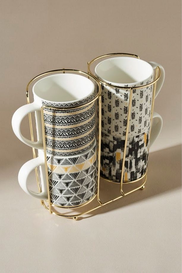 Nigrum 5 Parça Standlı Porselen Kupa/Mug Seti 4x320 ml - 4