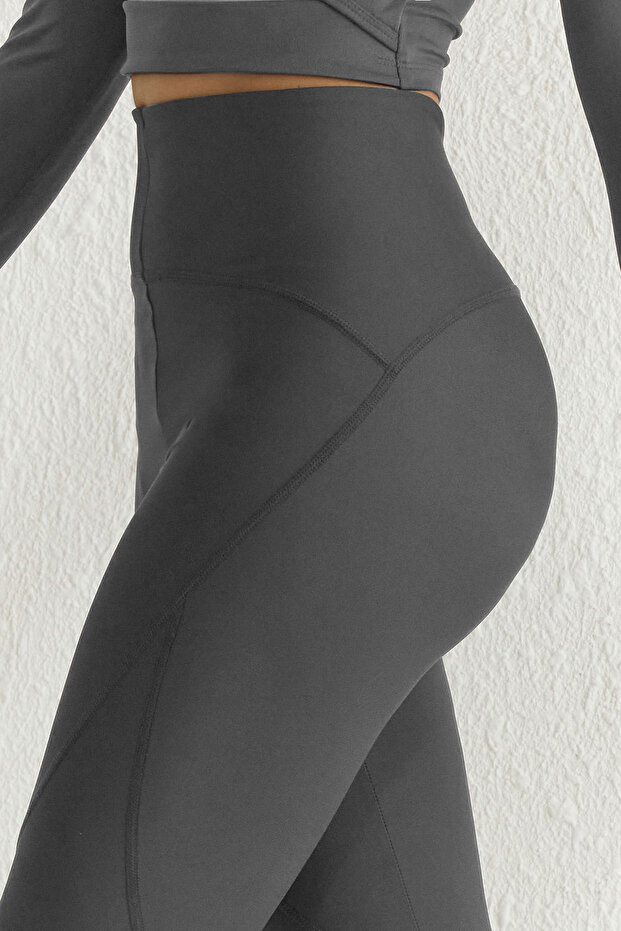 Koyu Antrasit Toparlayıcı Tam Boy Örme Spor Tayt TWOSS21TA0023 - 4