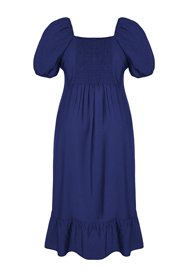 Indigo Bisiklet Yaka Eteği Fırfırlı Dokuma Elbise TBBSS24AH00066 - 7
