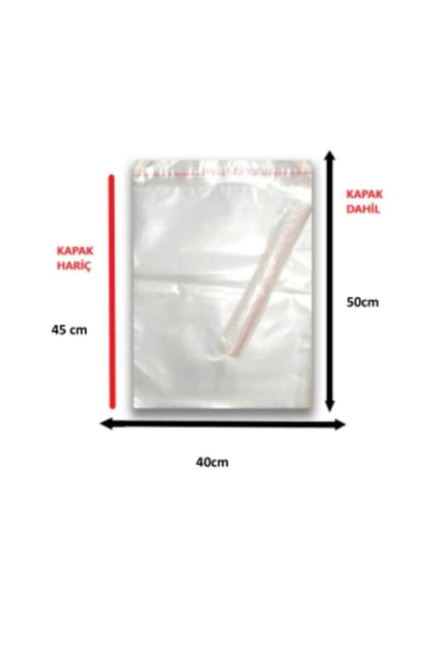 100 Adet (40x45+5) Opp Jelatin Bantlı Yapışkanlı Naylon Poşet - 2