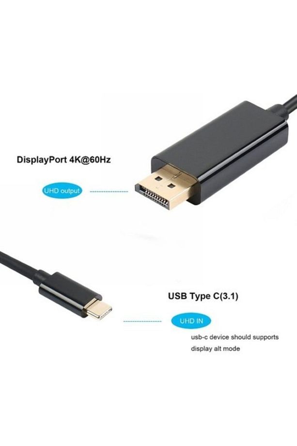 Usb C To Displayport Kablo - Dp 1.2, Thunderbolt 3, 4k 60hz, 2k 165hz, Full Hd - 3