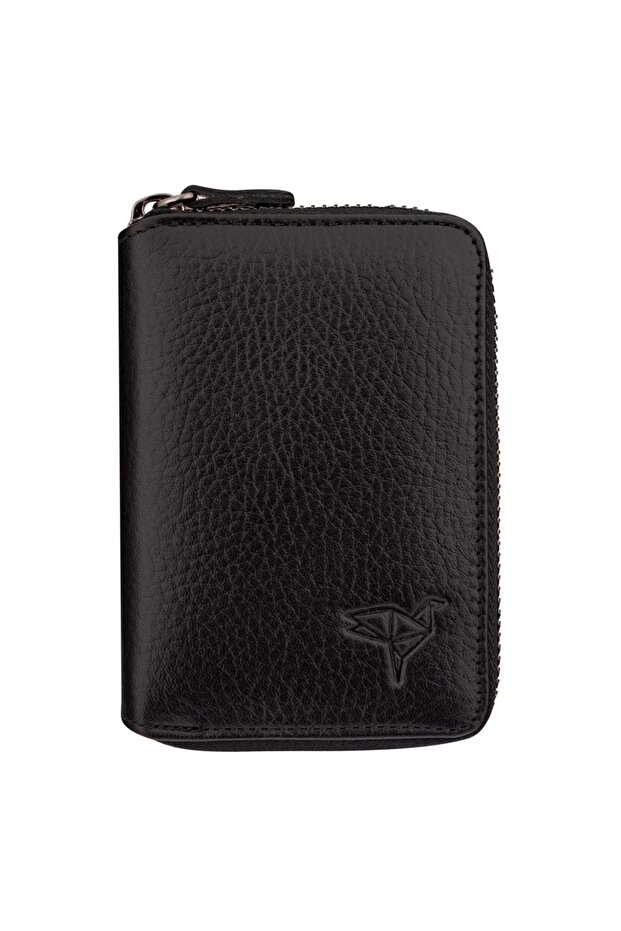 Chain Genuine Leather Black Unisex Card Holder & Money Portfolio