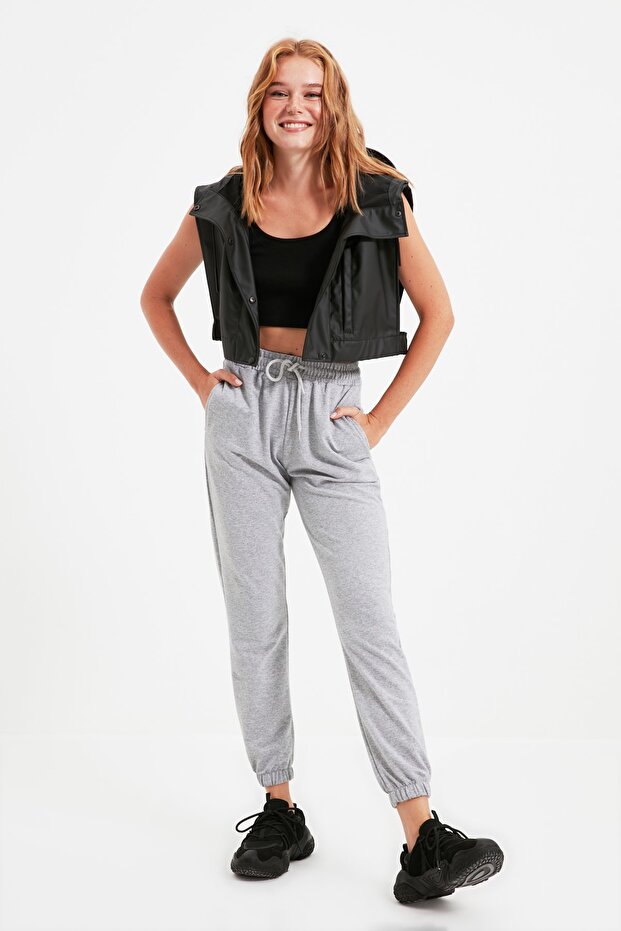 Graue Basic Jogger dünne gestrickte Jogginghose Hose TWOAW21EA0194 - 2