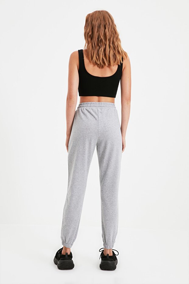 Graue Basic Jogger dünne gestrickte Jogginghose Hose TWOAW21EA0194 - 5