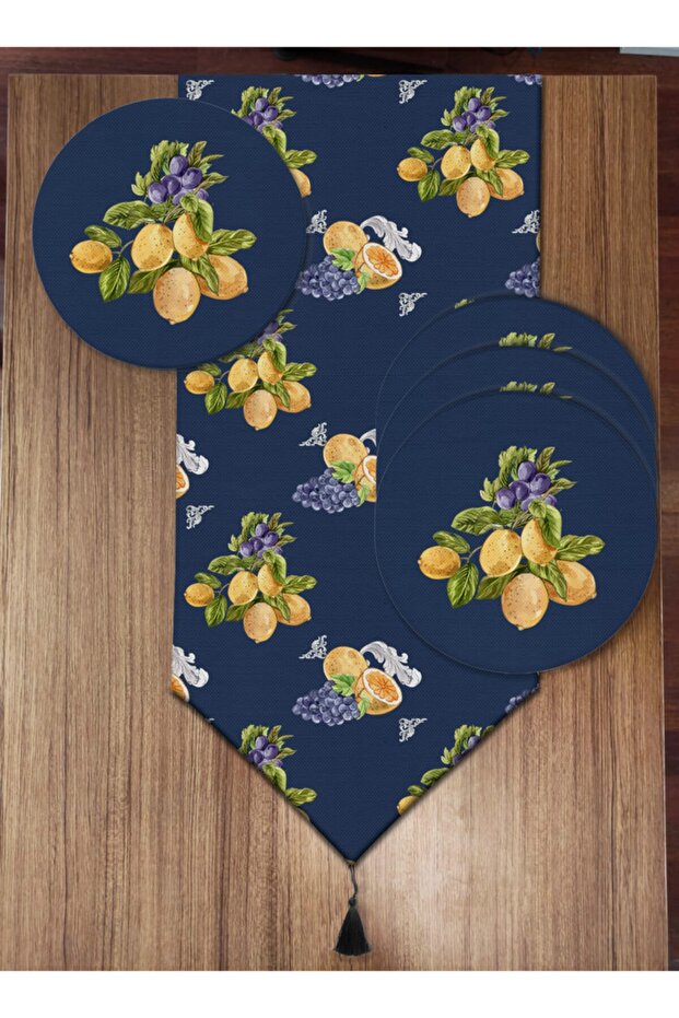 Lemon and Grape Detailed 6-Piece Plate and Runner Set