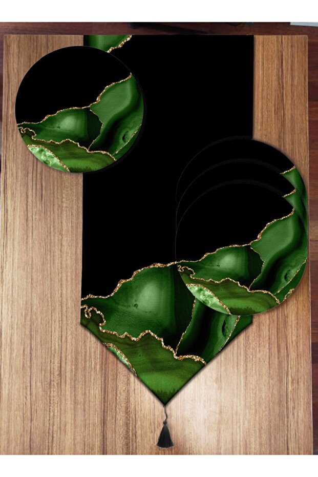 Green Marble Detailed 6-Piece Plate and Runner Set