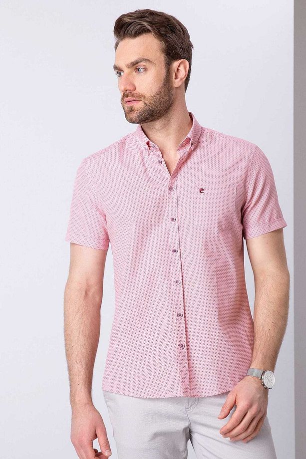 Erkek Pembe Regular Fit Kısa Kollu Gömlek - 1