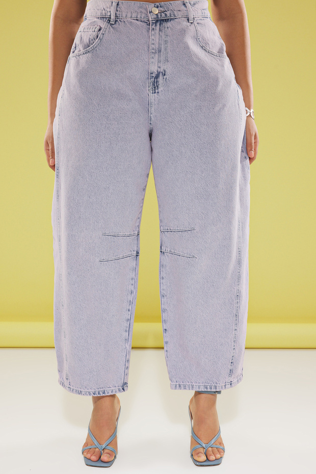Açık Mavi-Pembe Yüksek Bel Bagyy Fit Büyük Beden Jeans TBBSS25CJ00000 - 4