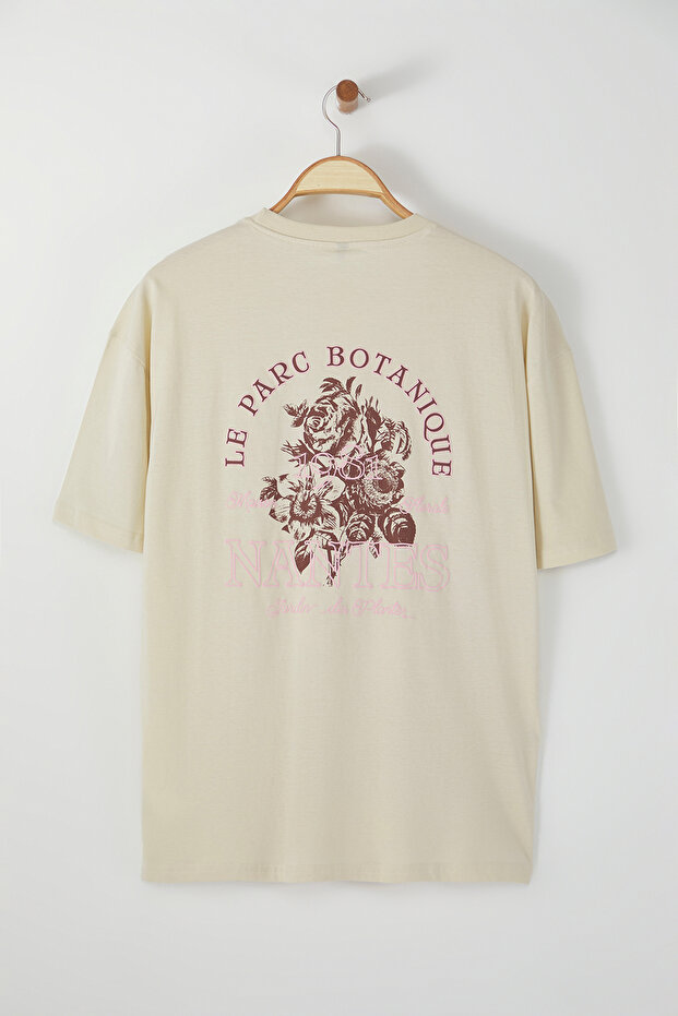 Taş Unisex Oversize/Geniş Kesim Sırt Kabarık Yazı Baskılı %100 Pamuk T-shirt TMNSS24TS00052 - 6