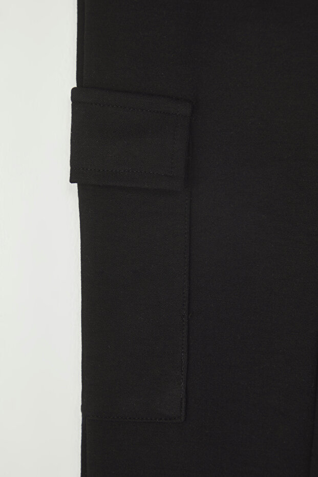 Siyah Kız Çocuk Kargo Cepli Flare Viskon Basic Örme Pantolon TKDSS25PL00008 - 2