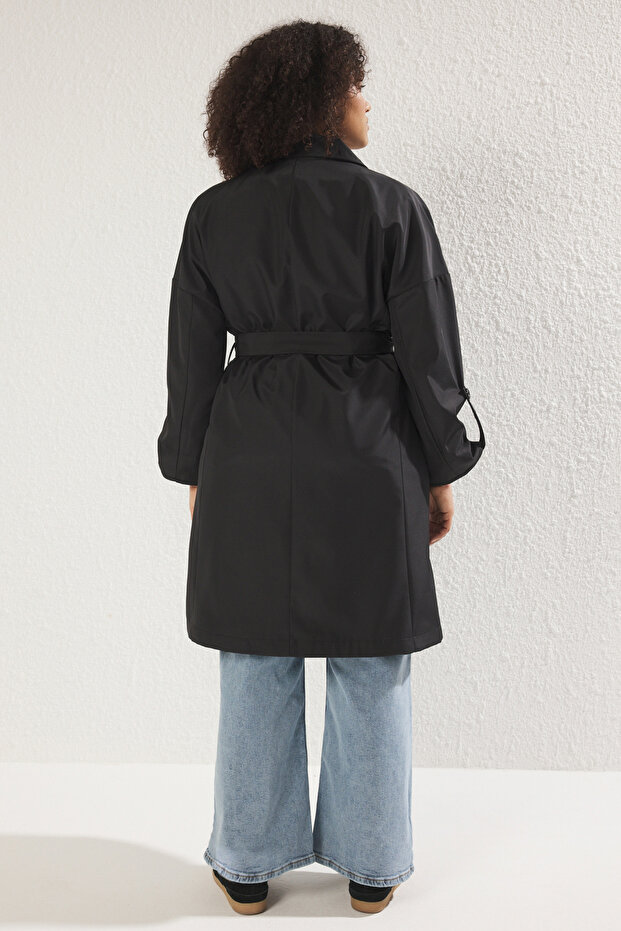 Siyah Uzun Oversize Büyük Beden Trençkot TBBSS25BM00001 - 5