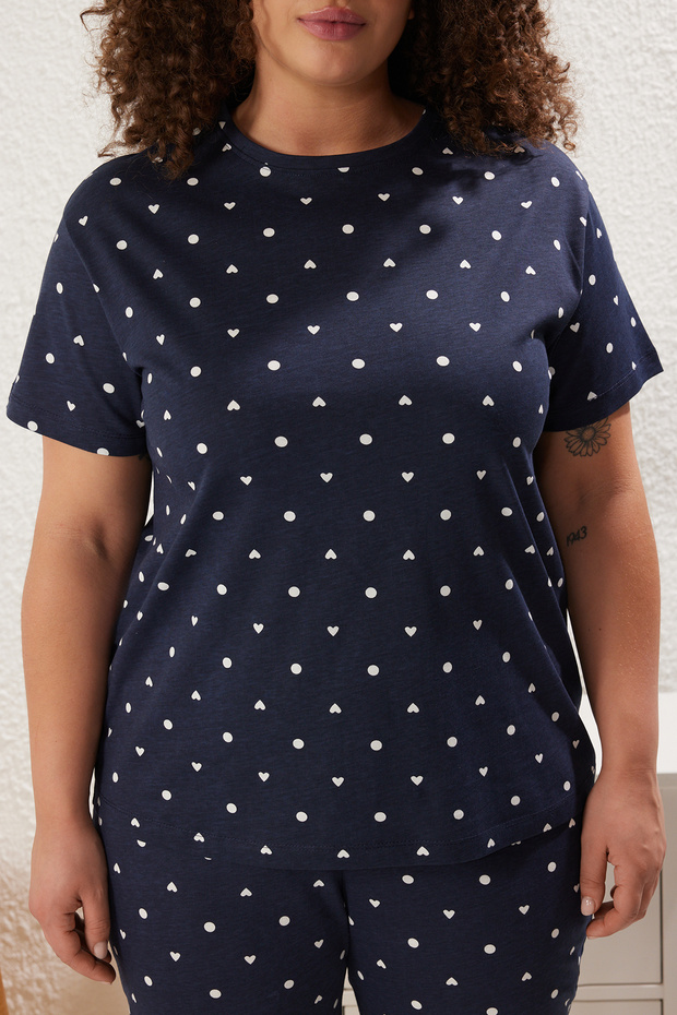 Lacivert Kalp Desenli Örme Pijama Takımı TBBSS25AI00023 - 3